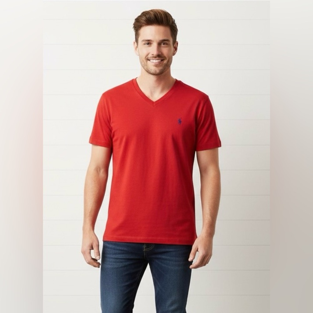 Polo Ralph Lauren Red V-Neck Custom Slim Fit T-Shirt, Size XL